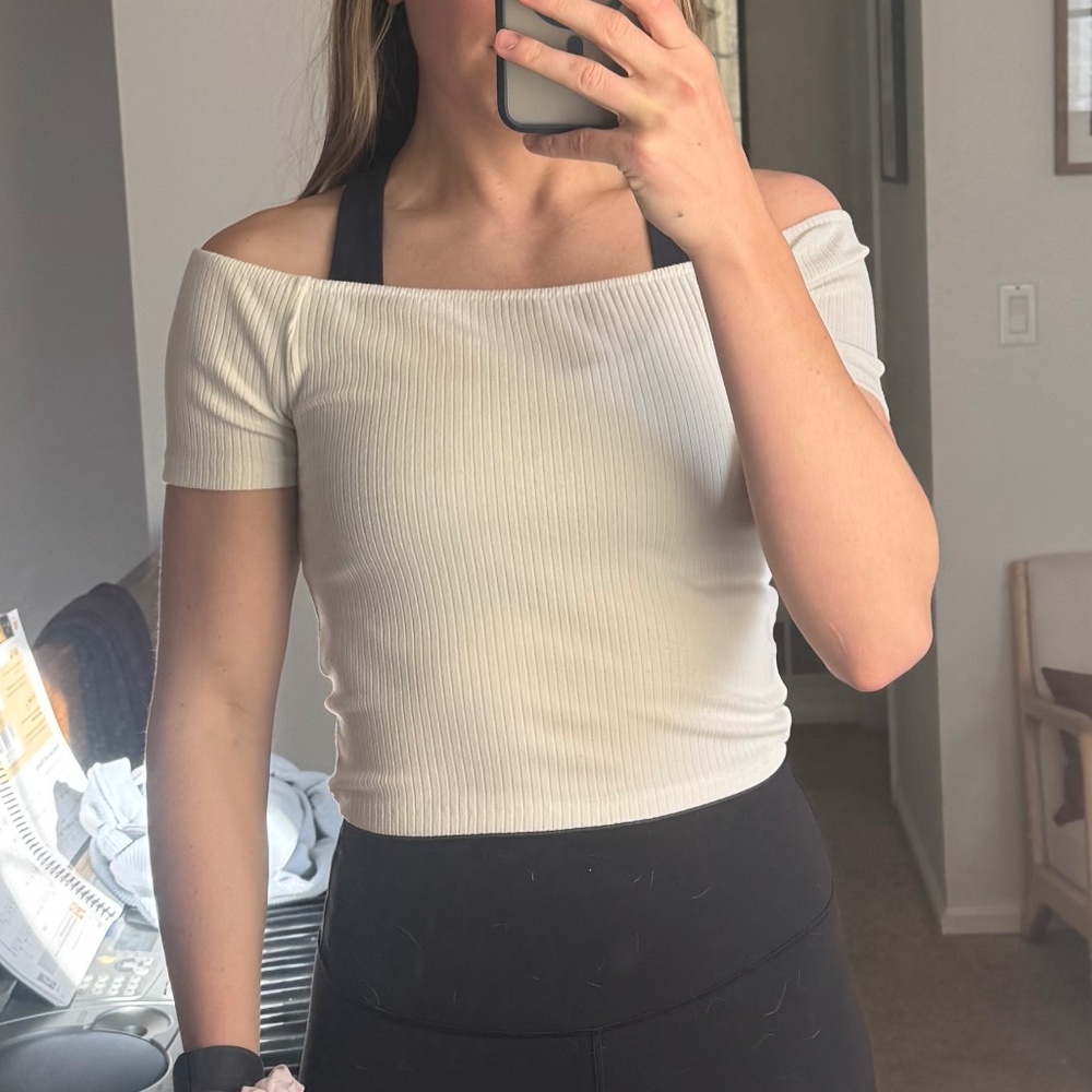 White Ribbed Crop Top - Medium